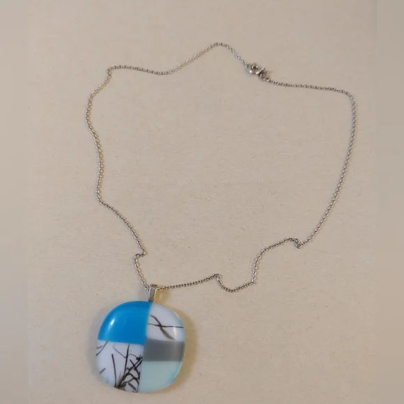 Blue&White Pendant Sterling Silver Necklace - Picture 14 of 15